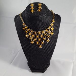 Crystal Avenue Tangerine and Gold Necklace Set